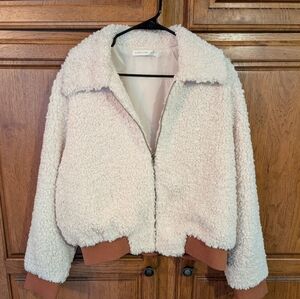 Altar'd State Cream Teddy Jacket with Tan Accents